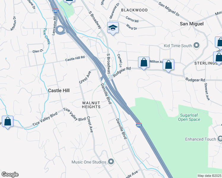 map of restaurants, bars, coffee shops, grocery stores, and more near Donald D. Doyle Highway in Walnut Creek