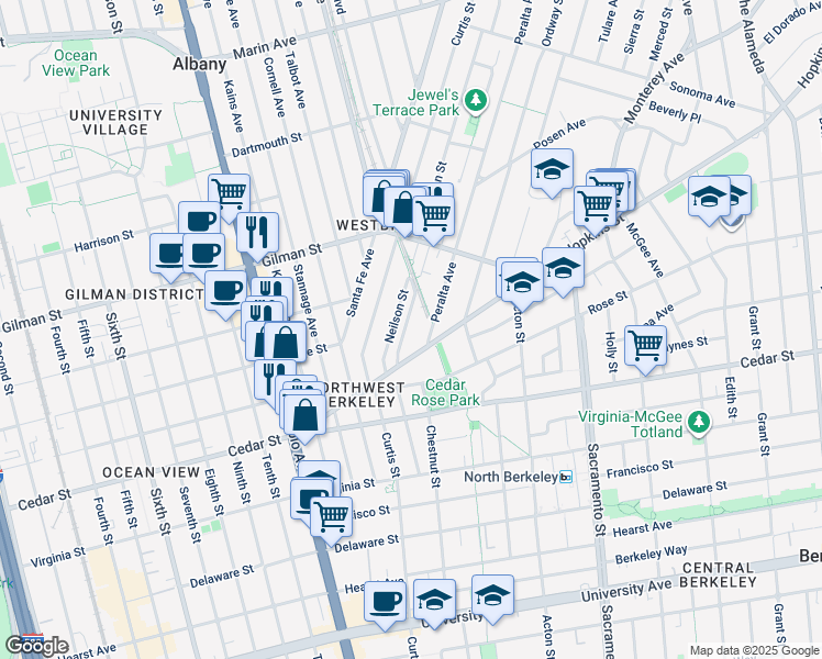 map of restaurants, bars, coffee shops, grocery stores, and more near in Berkeley