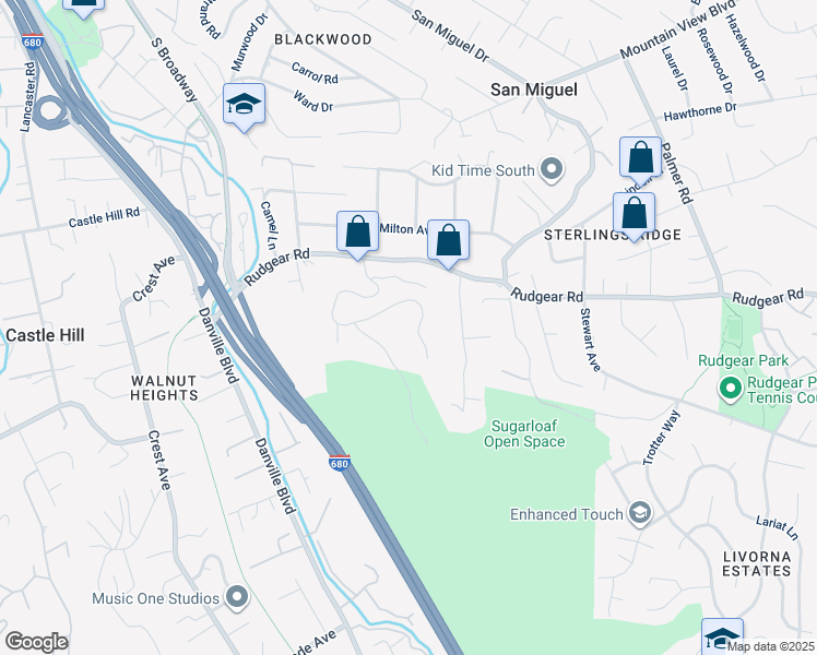 map of restaurants, bars, coffee shops, grocery stores, and more near 181 Rudgear Drive in Walnut Creek