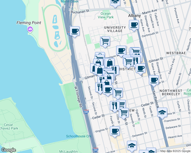map of restaurants, bars, coffee shops, grocery stores, and more near 746 Gilman Street in Berkeley