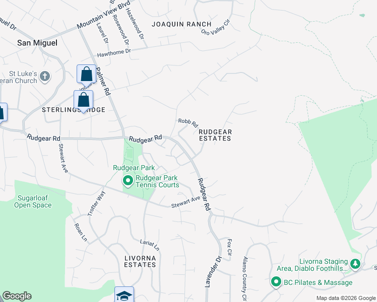 map of restaurants, bars, coffee shops, grocery stores, and more near 2141 Wilmington Drive in Walnut Creek