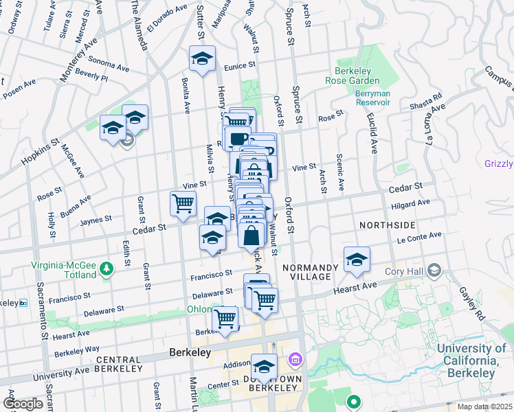 map of restaurants, bars, coffee shops, grocery stores, and more near 1543 Shattuck Avenue in Berkeley