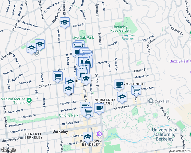 map of restaurants, bars, coffee shops, grocery stores, and more near in Berkeley
