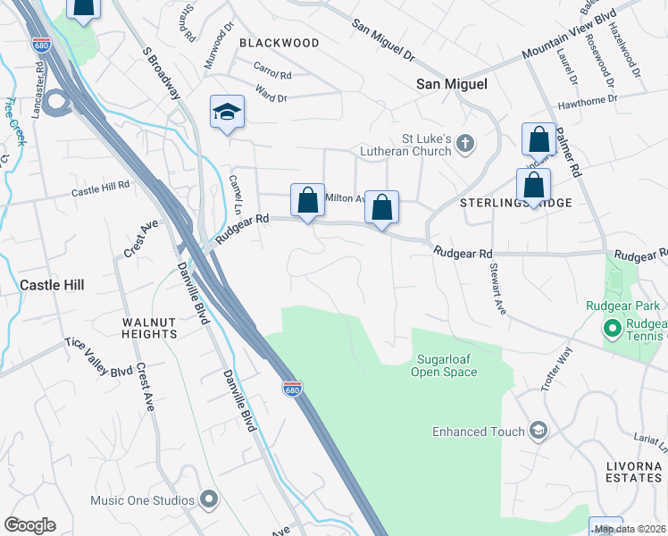 map of restaurants, bars, coffee shops, grocery stores, and more near 134 Rudgear Drive in Walnut Creek