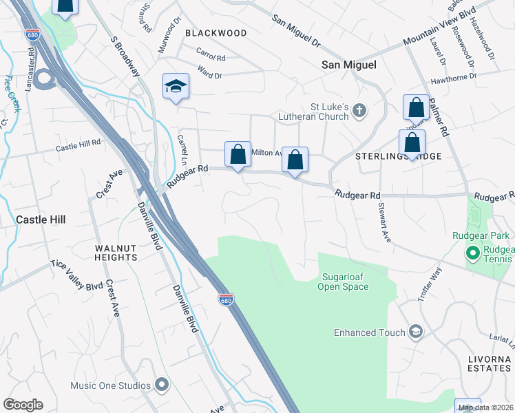 map of restaurants, bars, coffee shops, grocery stores, and more near 134 Rudgear Drive in Walnut Creek