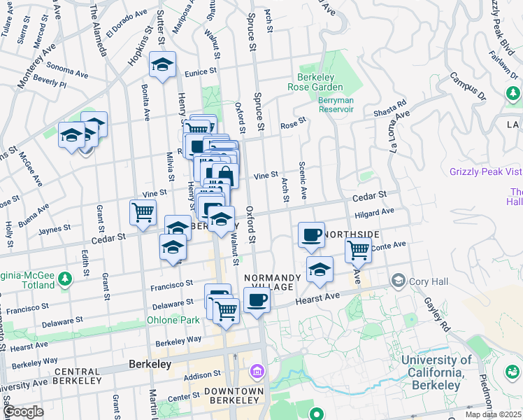 map of restaurants, bars, coffee shops, grocery stores, and more near in Berkeley