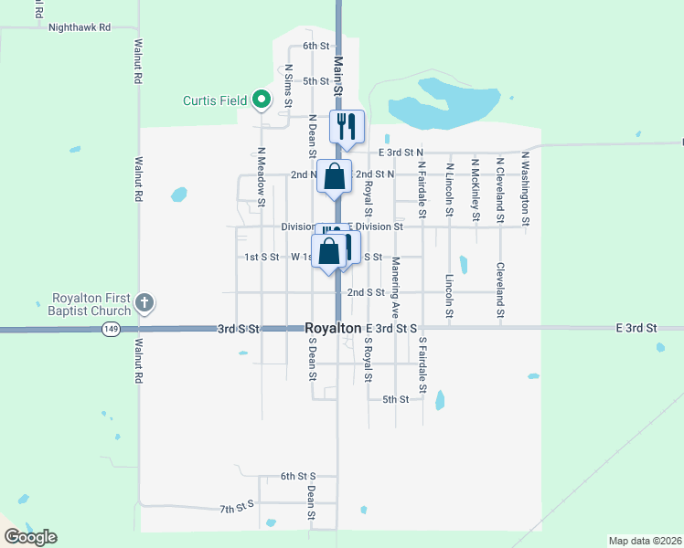 map of restaurants, bars, coffee shops, grocery stores, and more near in Royalton