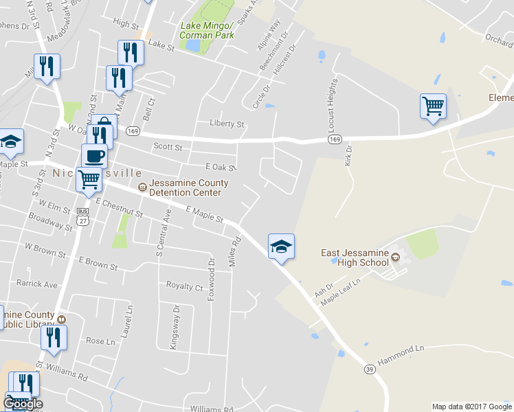 map of restaurants, bars, coffee shops, grocery stores, and more near 218 Maple Leaf Lane in Nicholasville