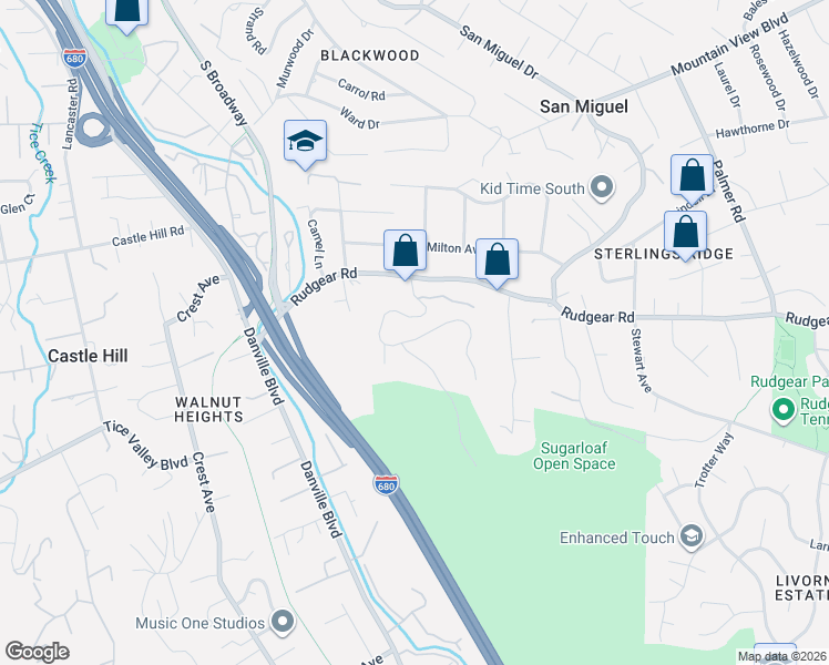 map of restaurants, bars, coffee shops, grocery stores, and more near 134 Rudgear Drive in Walnut Creek