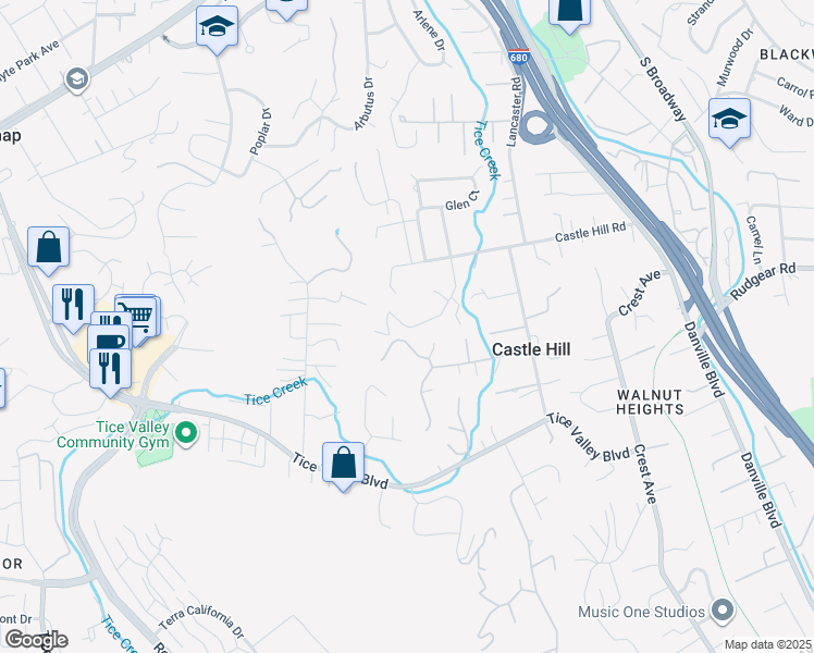 map of restaurants, bars, coffee shops, grocery stores, and more near Alamo View Place in Walnut Creek