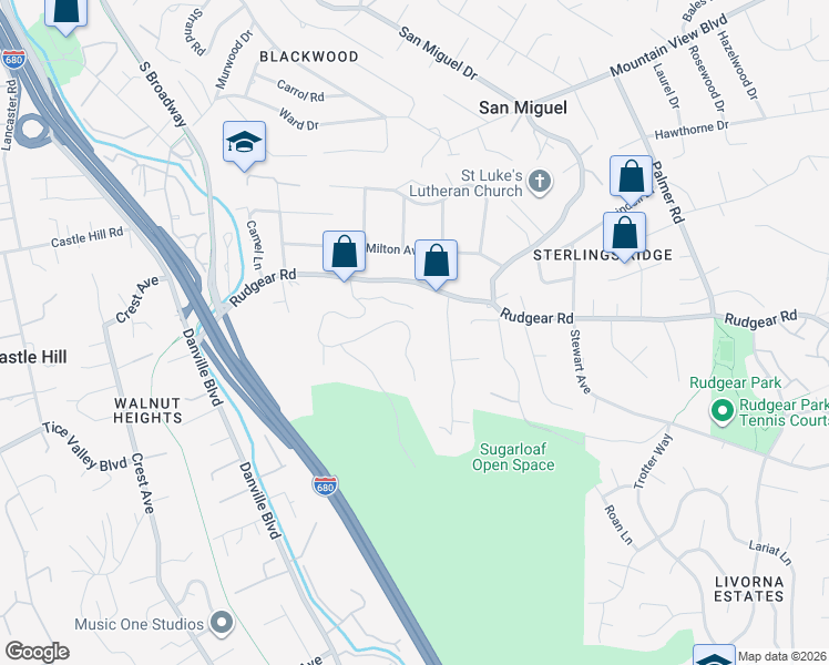 map of restaurants, bars, coffee shops, grocery stores, and more near 148 Rudgear Drive in Walnut Creek