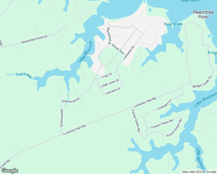 map of restaurants, bars, coffee shops, grocery stores, and more near 52 Little John Street in Reedville