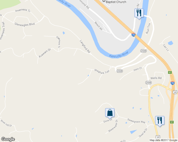 map of restaurants, bars, coffee shops, grocery stores, and more near 517 Shagbark Trail in Richmond