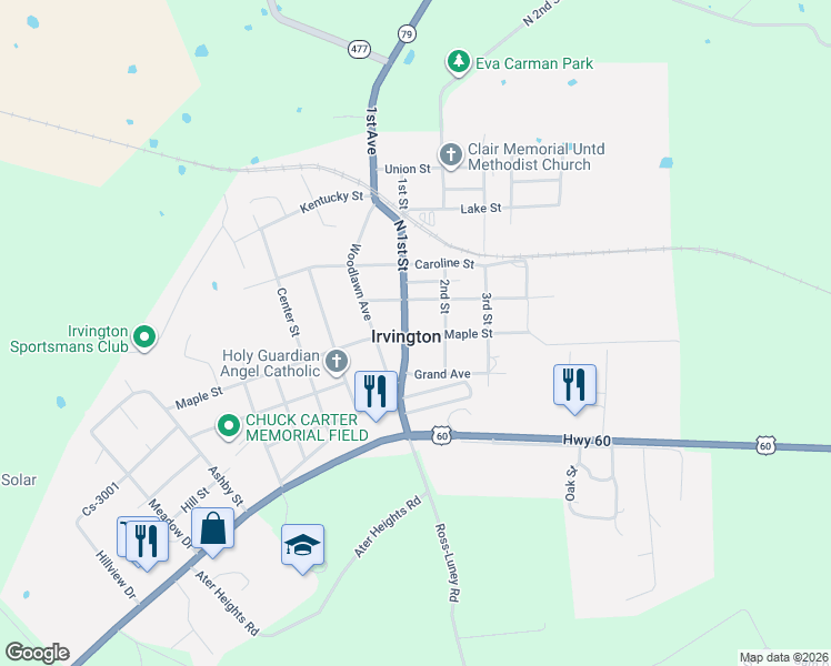map of restaurants, bars, coffee shops, grocery stores, and more near 112 1st Avenue in Irvington