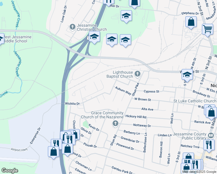 map of restaurants, bars, coffee shops, grocery stores, and more near 2009 Hickory Hill Drive in Nicholasville