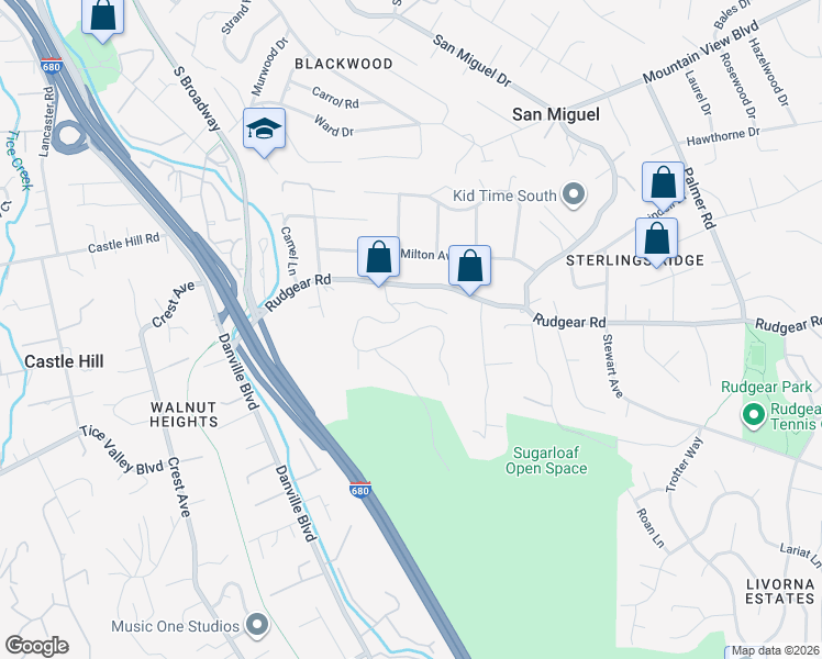 map of restaurants, bars, coffee shops, grocery stores, and more near 2 Rudgear Drive in Walnut Creek