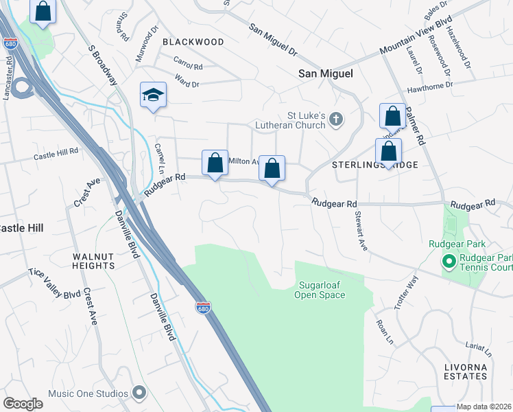 map of restaurants, bars, coffee shops, grocery stores, and more near 148 Rudgear Drive in Walnut Creek