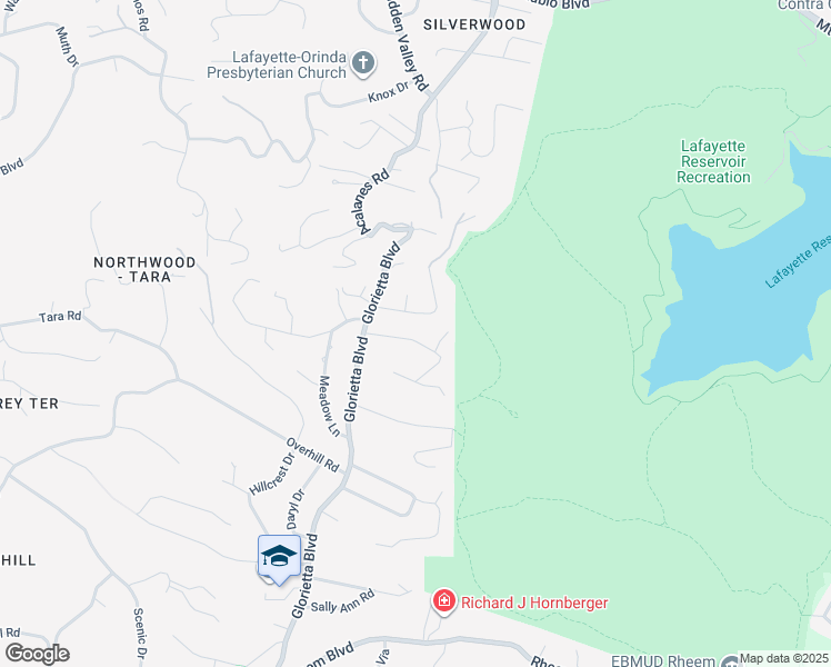 map of restaurants, bars, coffee shops, grocery stores, and more near 77 Meadow View Road in Orinda