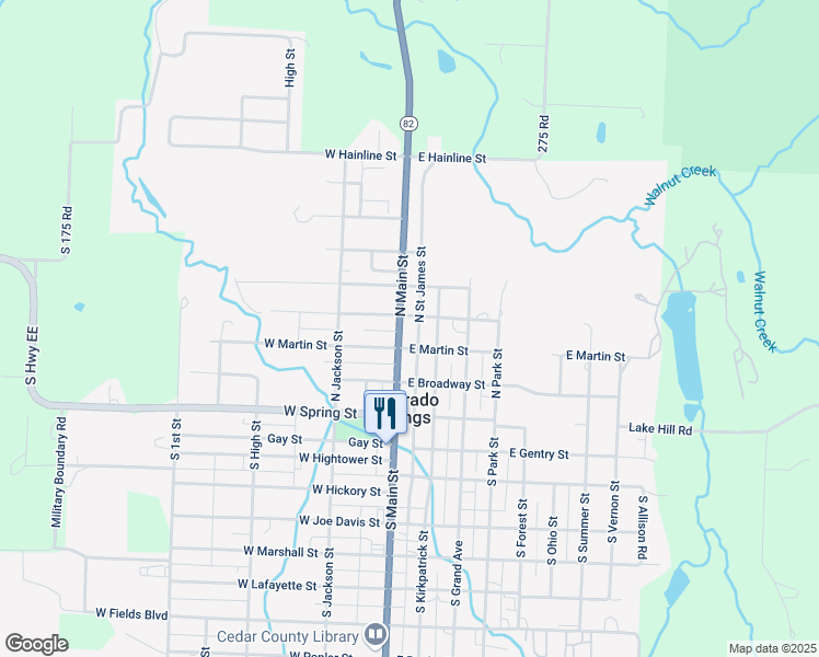 map of restaurants, bars, coffee shops, grocery stores, and more near 306 North Main Street in El Dorado Springs