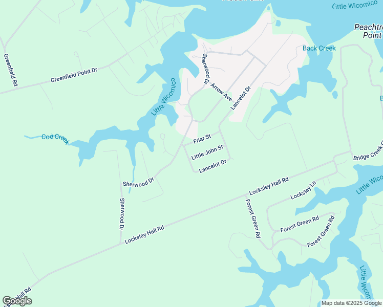 map of restaurants, bars, coffee shops, grocery stores, and more near 25 Little John Street in Reedville