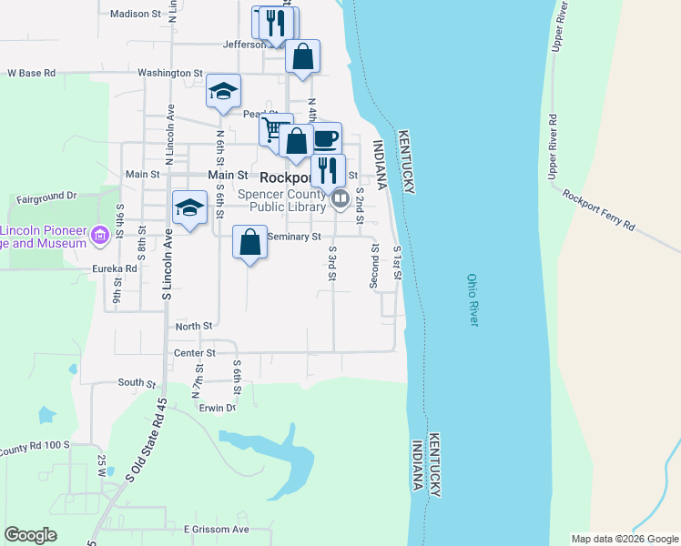 map of restaurants, bars, coffee shops, grocery stores, and more near 341 South 3rd Street in Rockport