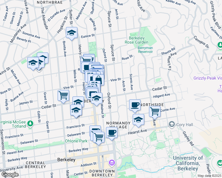 map of restaurants, bars, coffee shops, grocery stores, and more near in Berkeley