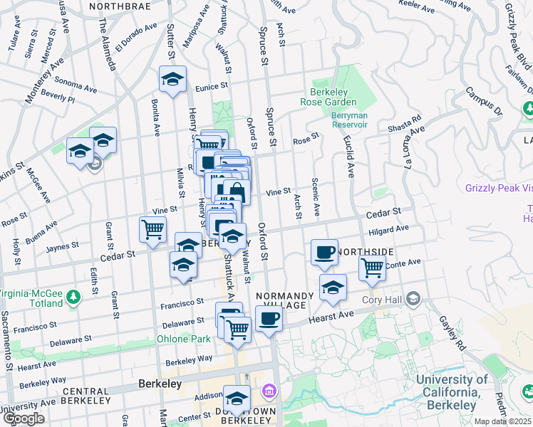 map of restaurants, bars, coffee shops, grocery stores, and more near in Berkeley