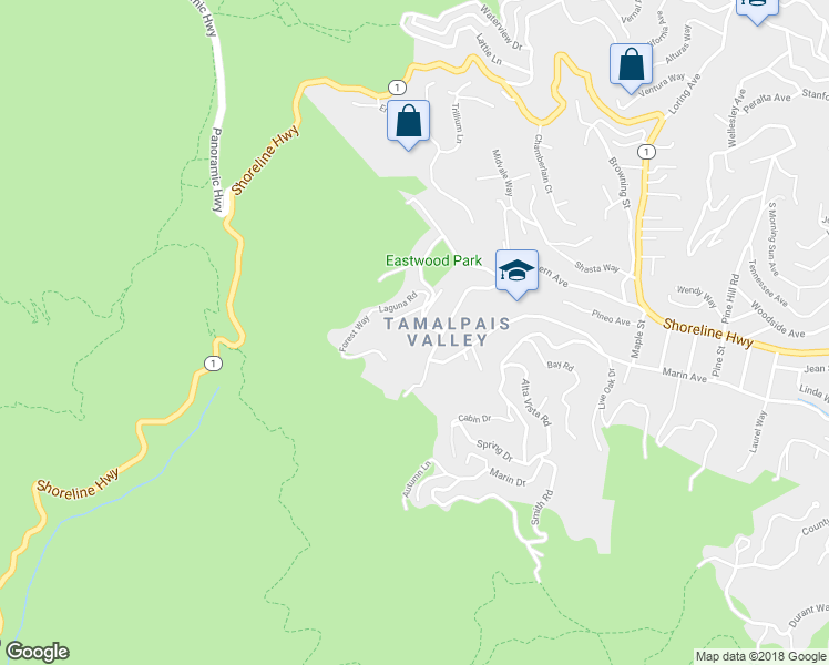 map of restaurants, bars, coffee shops, grocery stores, and more near 607 Glenwood Avenue in Mill Valley