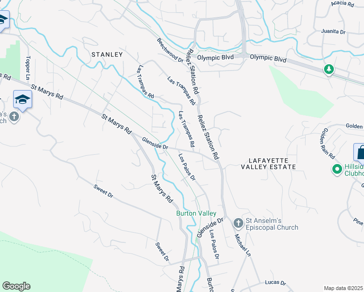 map of restaurants, bars, coffee shops, grocery stores, and more near 3244 Glenside Dr in Lafayette