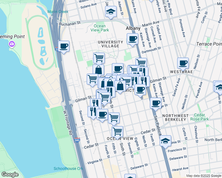 map of restaurants, bars, coffee shops, grocery stores, and more near in Berkeley
