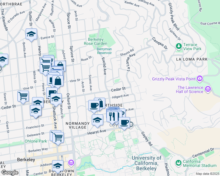 map of restaurants, bars, coffee shops, grocery stores, and more near in Berkeley