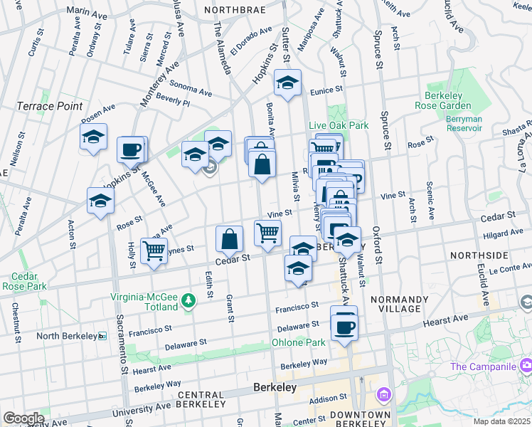 map of restaurants, bars, coffee shops, grocery stores, and more near 1500 Martin Luther King Junior Way in Berkeley