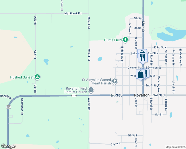 map of restaurants, bars, coffee shops, grocery stores, and more near in Royalton