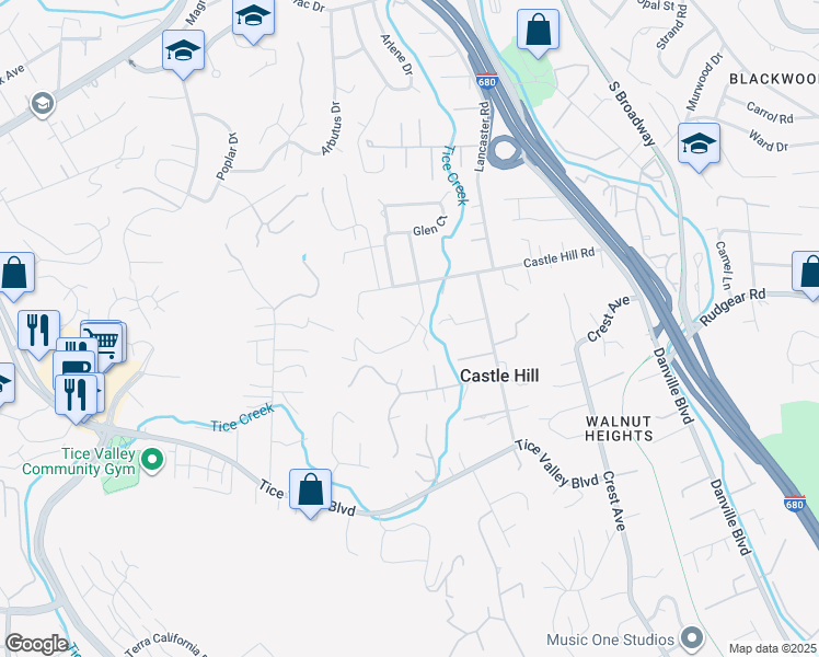 map of restaurants, bars, coffee shops, grocery stores, and more near Alamo View Place in Walnut Creek