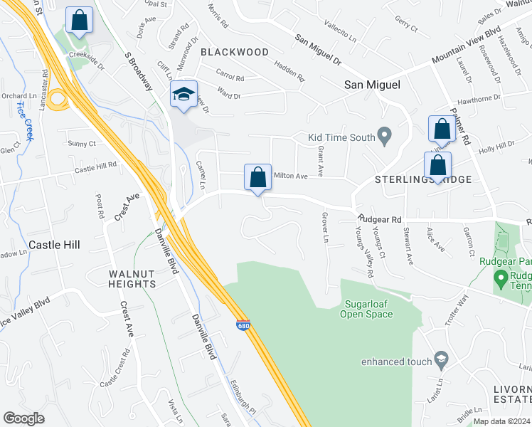 map of restaurants, bars, coffee shops, grocery stores, and more near 31 Rudgear Drive in Walnut Creek