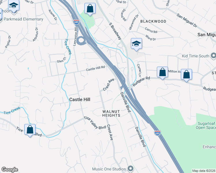 map of restaurants, bars, coffee shops, grocery stores, and more near 52 Crest Avenue in Walnut Creek