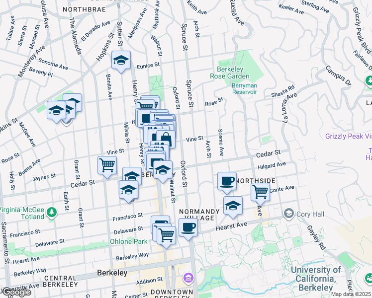 map of restaurants, bars, coffee shops, grocery stores, and more near in Berkeley