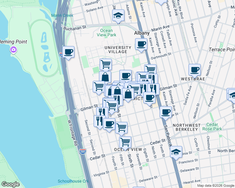 map of restaurants, bars, coffee shops, grocery stores, and more near in Berkeley