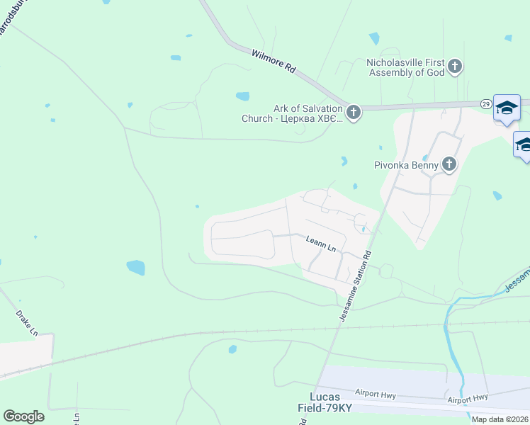 map of restaurants, bars, coffee shops, grocery stores, and more near 124 Bernie Trail in Nicholasville