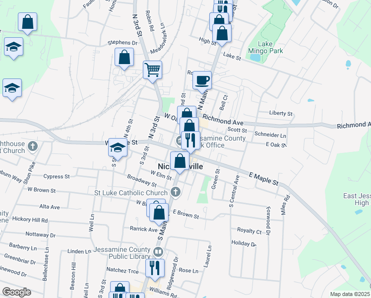 map of restaurants, bars, coffee shops, grocery stores, and more near in Nicholasville
