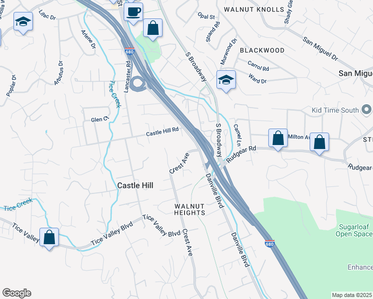 map of restaurants, bars, coffee shops, grocery stores, and more near 39 Crest Avenue in Alamo