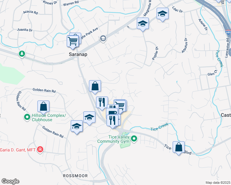 map of restaurants, bars, coffee shops, grocery stores, and more near 1836 Sobrante Court in Walnut Creek