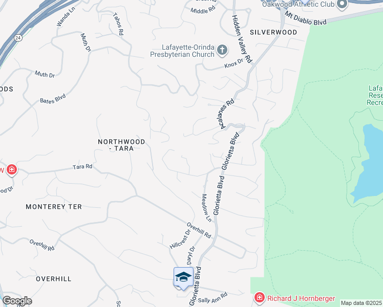 map of restaurants, bars, coffee shops, grocery stores, and more near 40 Kellie Ann Court in Orinda
