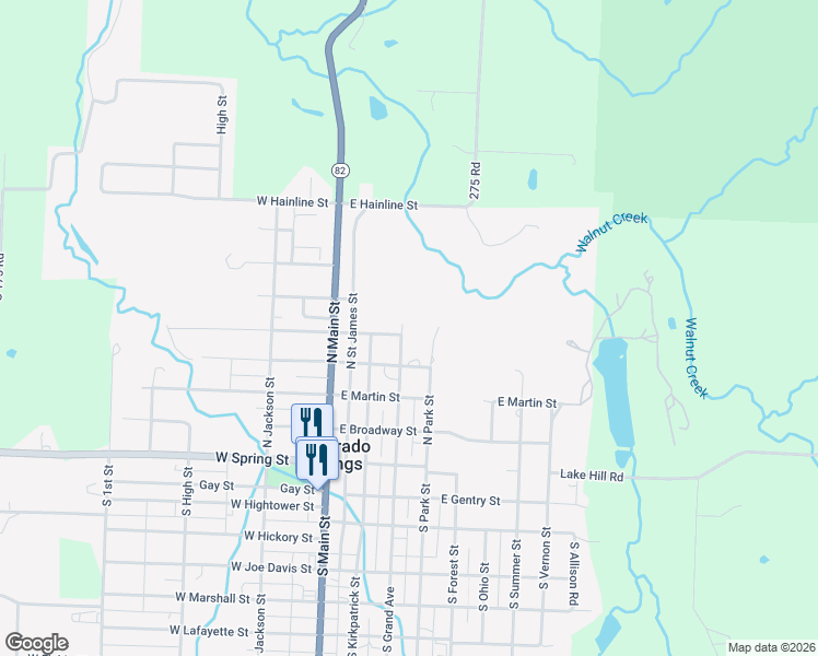 map of restaurants, bars, coffee shops, grocery stores, and more near 501 North Grand Avenue in El Dorado Springs