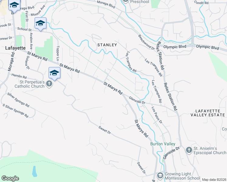 map of restaurants, bars, coffee shops, grocery stores, and more near 3335 Saint Marys Road in Lafayette