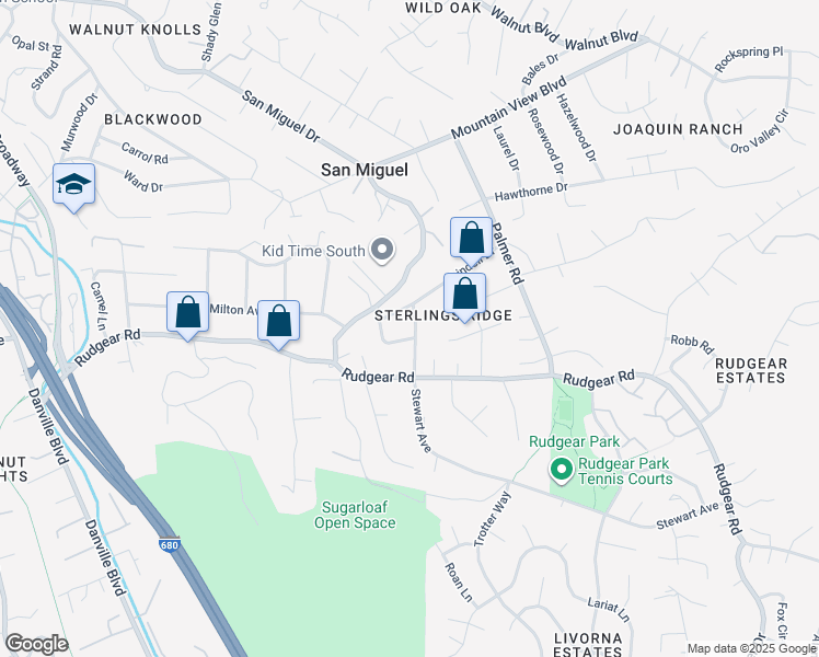 map of restaurants, bars, coffee shops, grocery stores, and more near 2025 Stewart Avenue in Walnut Creek