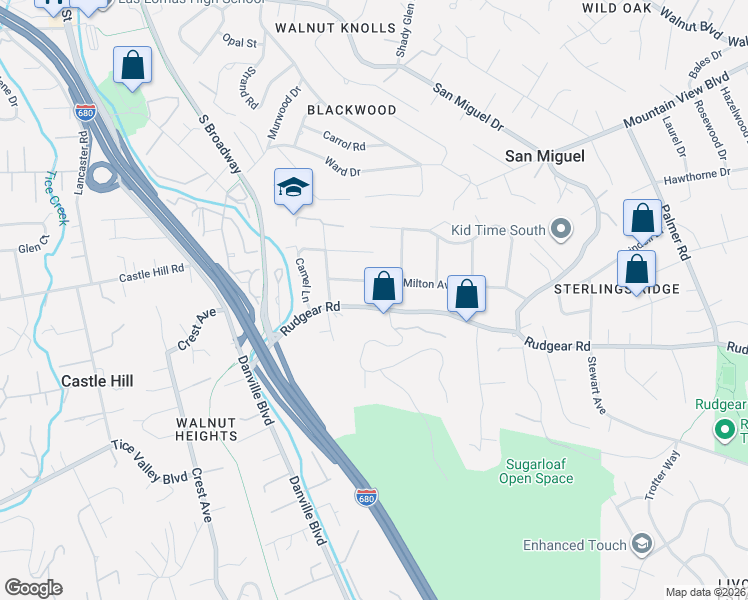 map of restaurants, bars, coffee shops, grocery stores, and more near 1364 Rudgear Rd in Walnut Creek