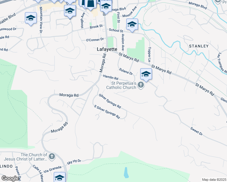 map of restaurants, bars, coffee shops, grocery stores, and more near 783 Solana Drive in Lafayette
