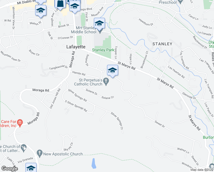 map of restaurants, bars, coffee shops, grocery stores, and more near 3454 Hamlin Road in Lafayette