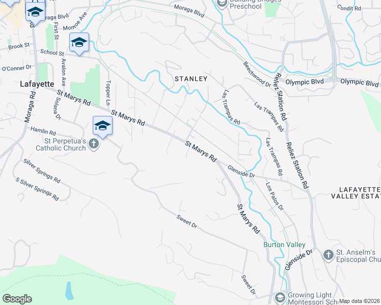 map of restaurants, bars, coffee shops, grocery stores, and more near 3335 Saint Marys Road in Lafayette